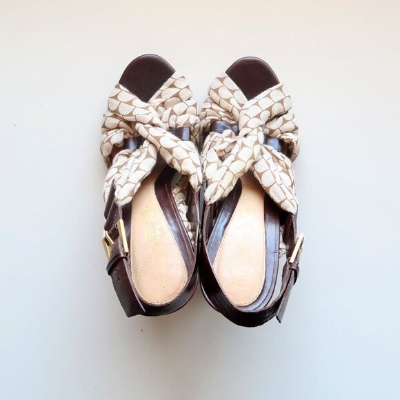 LAMB Brown Leather & Cream Canvas Sling-back Open Toe Sandals / Heels / Shoes 7. - Picture 13 of 14